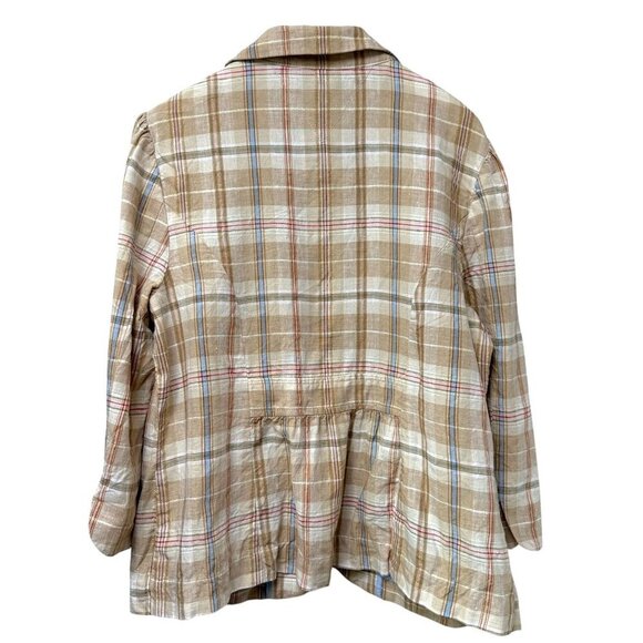 TOMMY HILFIGER Linen Jacket Size 14 Womens Plaid Blazer Beige Metallic Gold - Picture 4 of 9